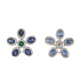 Estate 18K White Gold Sapphire Flower Earrings