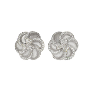 Vintage Andredi 18K White Gold Rock Crystal Pinwheel Earrings