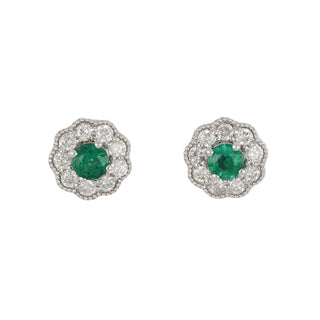 Maharaja 14K White Gold Emerald & Diamond Cluster Stud Earrings
