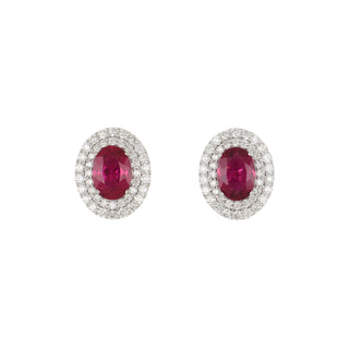 Maharaja 18K White Gold Pink Tourmaline Diamond Halo Stud Earrings