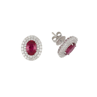 Maharaja 18K White Gold Pink Tourmaline Diamond Halo Stud Earrings