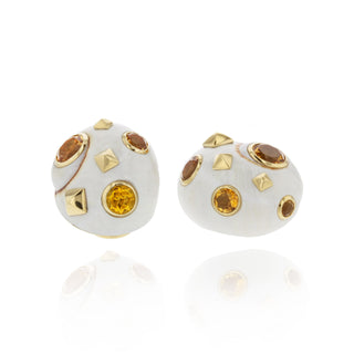 Trianon 18K Gold Polymita Picta Shell Earrings Studded with Citrine