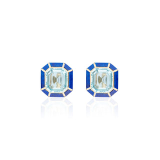 Goshwara 18K Melange Blue Topaz & Lapis Inlay Stud Earrings
