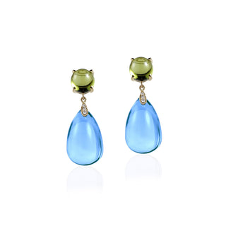 Goshwara 18K Naughty Blue Topaz & Peridot Teardrop Cabochon Earrings