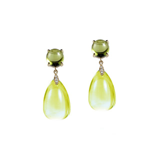 Goshwara 18K Naughty Lemon Quartz & Peridot Teardrop Cabochon Earrings
