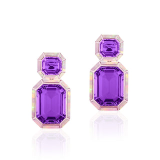 Goshwara 18K Melange Amethyst & Pink Opal Double Drop Inlay Earrings