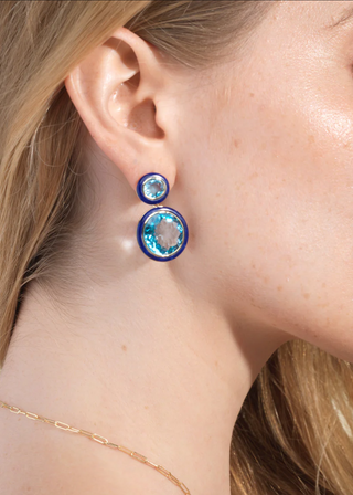 Goshwara 18K Melange Blue Topaz & Lapis Inlay Round Faceted Earrings