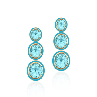 Goshwara 18K Melange 3-Tier Blue Topaz Earrings with Turquoise Inlay
