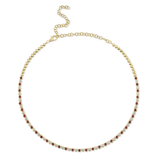 Shy Creation 14K Gold Bezel-Set Ruby & Diamond Line Necklace