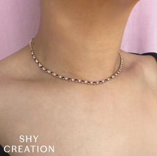 Shy Creation 14K Gold Bezel-Set Ruby & Diamond Line Necklace
