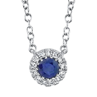 Shy Creation 14K White Gold Sapphire Pendant Necklace with Diamonds