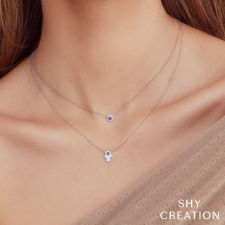 Shy Creation 14K White Gold Sapphire Pendant Necklace with Diamonds