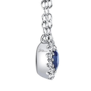 Shy Creation 14K White Gold Sapphire Pendant Necklace with Diamonds