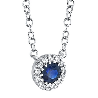 Shy Creation 14K White Gold Sapphire Pendant Necklace with Diamonds
