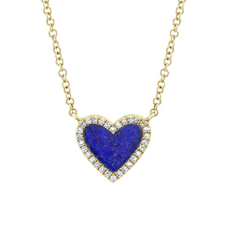 Shy Creation Lapis Heart Pendant Necklace with Diamonds