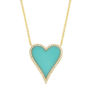 Shy Creation 14K Gold Turquoise Heart Pendant Necklace with Diamonds