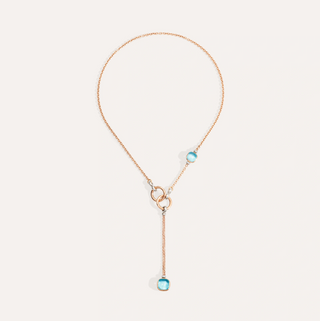 Pomellato 18K Rose Gold Sky Blue Topaz Nudo Necklace with Diamonds