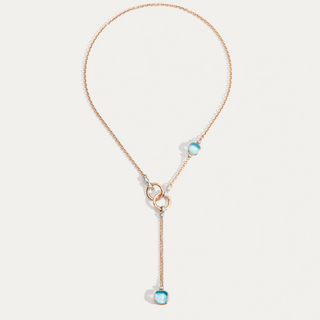 Pomellato 18K Rose Gold Sky Blue Topaz Nudo Necklace with Diamonds