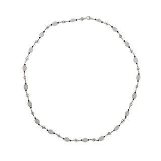 Estate Frosted Rock Crystal & Onyx Bead Necklace with Diamonds