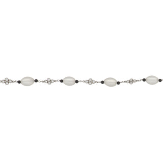 Estate Frosted Rock Crystal & Onyx Bead Necklace with Diamonds