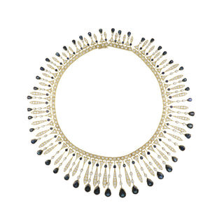 Mid-Century 18K Gold Sapphire Bib Necklace with Diamonds