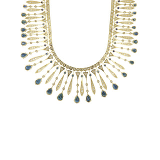 Mid-Century 18K Gold Sapphire Bib Necklace with Diamonds