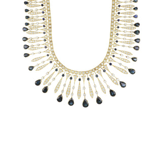 Mid-Century 18K Gold Sapphire Bib Necklace with Diamonds