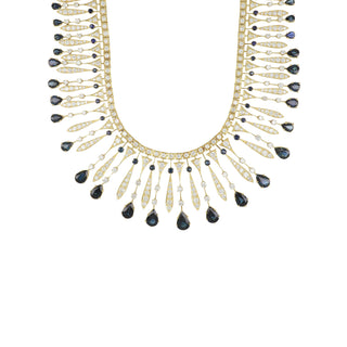 Mid-Century 18K Gold Sapphire Bib Necklace with Diamonds