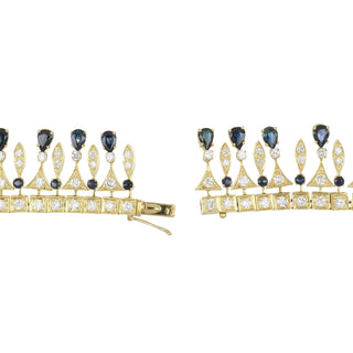 Mid-Century 18K Gold Sapphire Bib Necklace with Diamonds