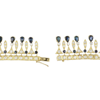 Mid-Century 18K Gold Sapphire Bib Necklace with Diamonds