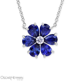 Oscar Heyman Platinum Sapphire and Diamond Flower Pendant Necklace