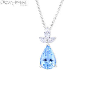 Oscar Heyman Platinum Aquamarine Drop Pendant with Diamonds