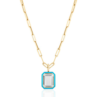 Goshwara 18K Queen Emerald-Cut Rock Crystal Enamel Pendant