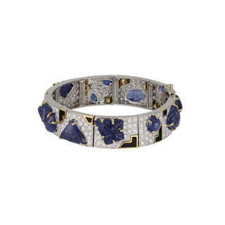 Vintage David Webb Two-Tone Carved Sapphire, Diamond and Enamel Bracelet