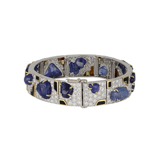 Vintage David Webb Two-Tone Carved Sapphire, Diamond and Enamel Bracelet