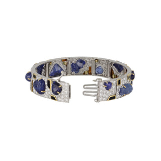 Vintage David Webb Two-Tone Carved Sapphire, Diamond and Enamel Bracelet