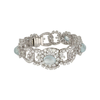 Mid-Century Cabochon Aquamarine & Diamond Bracelet