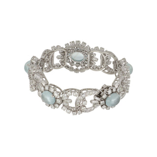Mid-Century Cabochon Aquamarine & Diamond Bracelet