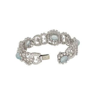Mid-Century Cabochon Aquamarine & Diamond Bracelet