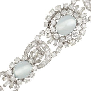 Mid-Century Cabochon Aquamarine & Diamond Bracelet