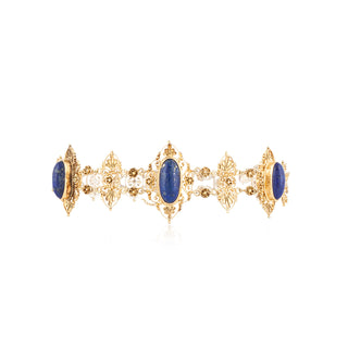 Victorian 12K Gold Etruscan Revival Lapis Link Bracelet
