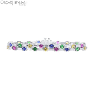 Oscar Heyman Platinum Dots and Dash Multi-Colored Sapphire Bracelet