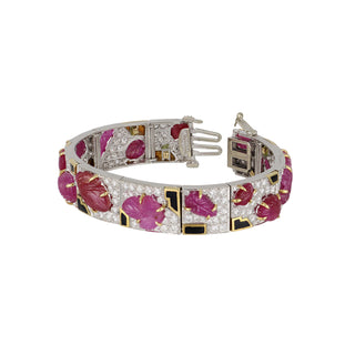 Vintage David Webb Two-Tone Carved Ruby, Diamond and Enamel Bracelet