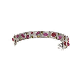Vintage David Webb Two-Tone Carved Ruby, Diamond and Enamel Bracelet