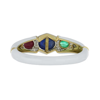 Vintage David Webb Two-Tone Cabochon Gemstone & Diamond Bangle Bracelet