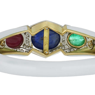 Vintage David Webb Two-Tone Cabochon Gemstone & Diamond Bangle Bracelet