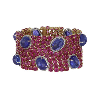 18K Yellow and White Gold Ruby Link Bracelet with Tanzanites
