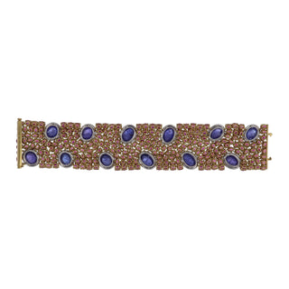 18K Yellow and White Gold Ruby Link Bracelet with Tanzanites