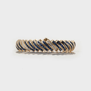 Estate 18K Gold Sapphire Link Bracelet with Diamonds