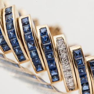 Estate 18K Gold Sapphire Link Bracelet with Diamonds